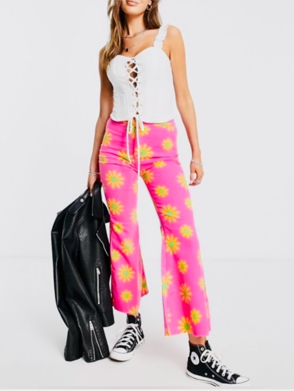 🆕 🌼 FREE PEOPLE YOUTHQUAKE PRINTED CROPS IN LIPSTICK COMBO | SIZE 29 | NWT